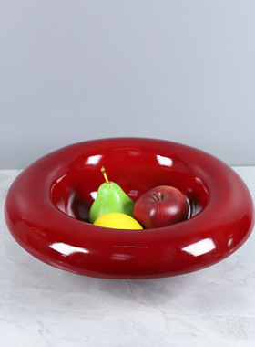 现代简约中古果盘法式枣红果盘装饰摆件茶几客厅餐厅软装