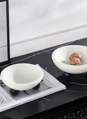 高级感简约大理石三足果盘收纳盘轻奢糕点盘点心盘果篮碟子果盘