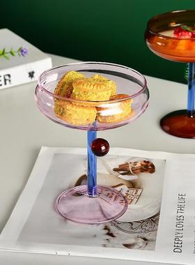 玻璃杯网红ins简约甜品酸奶冰淇淋高脚杯耐热家用彩色水果零食盘