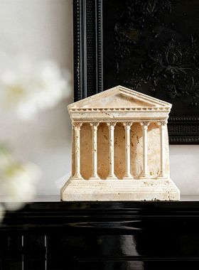 高级感黄洞石建筑雕刻摆件创意家居样板间软装饰品搭配设计