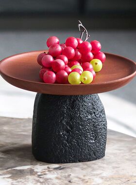 北欧轻奢仿石头果盘摆件极简侘寂风样板间厨房卧室实木收纳盘饰品