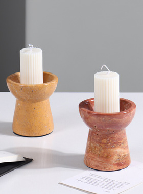 现代轻奢天然大理石烛台摆件样板房售楼部客厅茶几餐桌石材工艺品