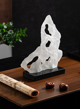 新中式半透明磨砂异型创意摆件中古书房样板房茶室茶桌装饰品