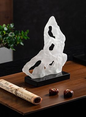 新中式半透明磨砂异型创意摆件展厅中古书房茶室茶桌装饰品摆设