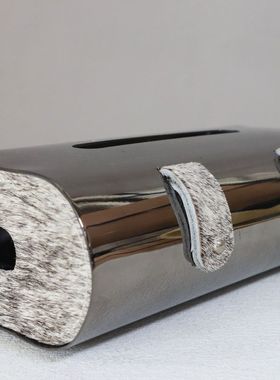 现代轻奢枪色不锈钢马毛纸巾盒样板间餐厅茶几桌面创意抽纸盒酒店