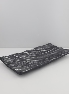 欧式轻奢黑色创意树脂纹理流线果盘托盘摆件客厅餐厅软装