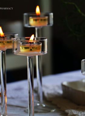 ins浪漫玻璃烛台法式复古摆件装饰浪漫烛光晚餐烛台软装拍照道具