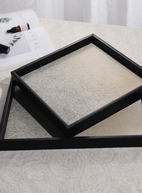 多莫家居黑色皮革包边真马毛托盘中古风家居首饰收纳盘摆件高级