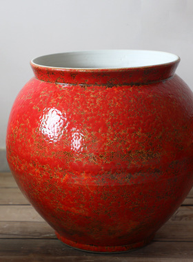 新中式禅意石榴红陶瓷陶罐家居客厅复古干支花瓶茶室摆件大口