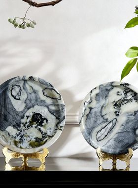 现代轻奢复古中式大理石饰盘摆件