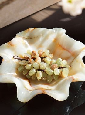 轻奢中古风天然玉石创意果盘摆设样板间高端少众水果盘装饰品