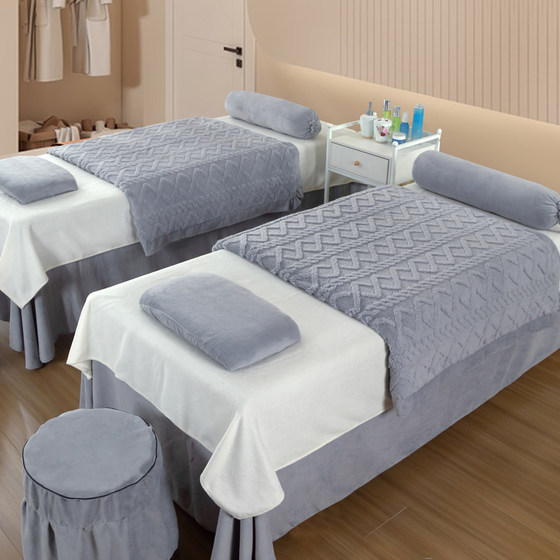 Autumn and winter new product crystal velvet high-end simple solid color beauty salon bed cover four-piece set massage milk velvet therapy sheets