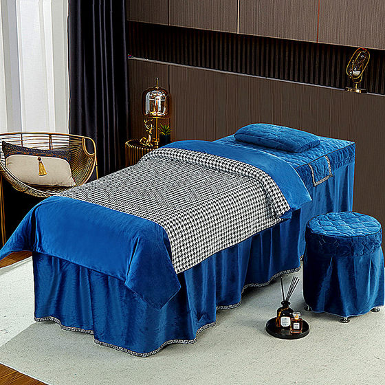 Winter high-end beauty bed cover four-piece set beauty salon massage simple therapy crystal velvet new single-piece velvet bed cover