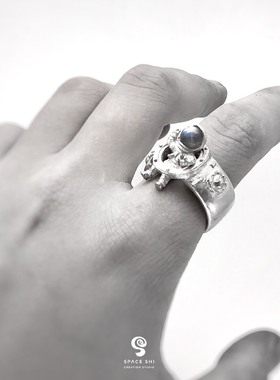 原创太空人戒指纯银手工宝石