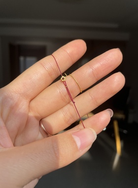 18k芝麻珠有钱花红绳手链闺蜜礼物女朋友圣诞节新年精致足金桃花