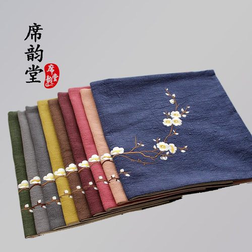席韵堂茶席手工棉麻布艺刺绣茶席中式禅意梅花茶道香席桌旗包邮 - 图2