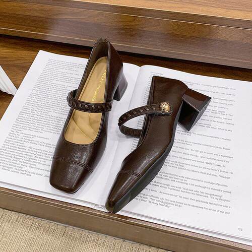 【妮娅专享】SWL6530新款方头粗跟玛丽珍单鞋 - 图1