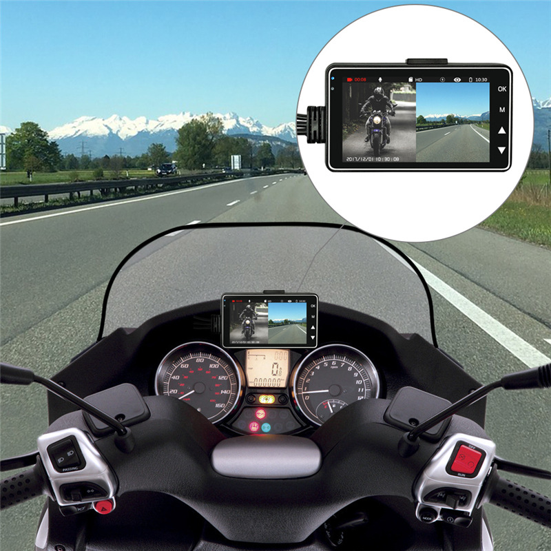 摩托车前后双镜头1080P行车记录仪分体式3寸高清夜视双录防水镜头-图2