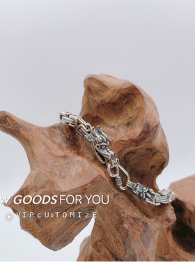 纯银饰品编织龙头夸张朋克风手环