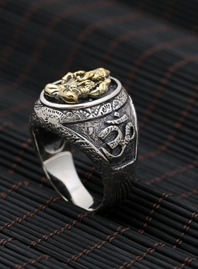 纯银复古象鼻神男士戒指新品特价