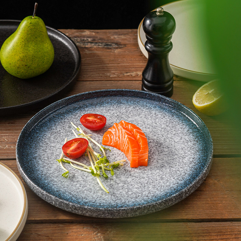 日式陶瓷牛排盘西餐盘圆盘复古家用菜盘子酒店餐厅甜品蛋糕披萨盘