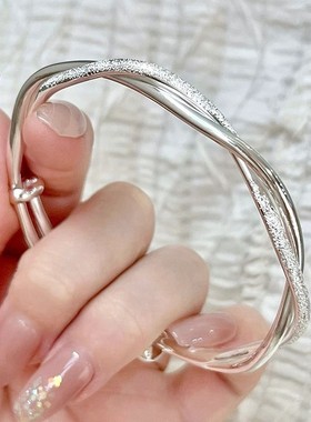 莫比乌斯环银手镯女生纯银9999足银实心镯子年轻款送女友七夕礼物