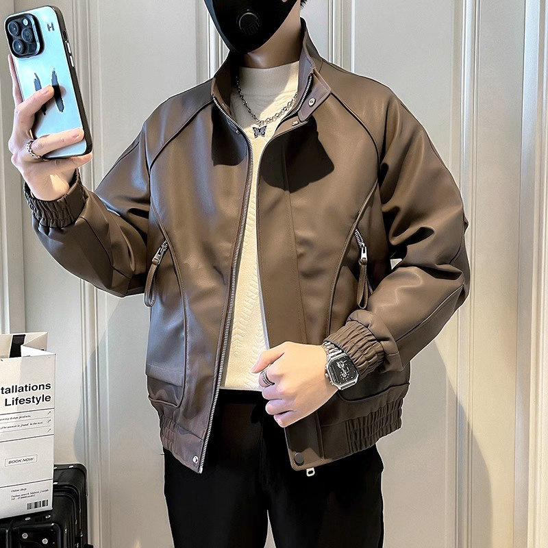 高级感痞帅皮衣秋冬款潮牌工装皮夹克2025新款时尚男皮衣机车外套,淘宝优惠券,粉丝福利购,淘宝优惠卷