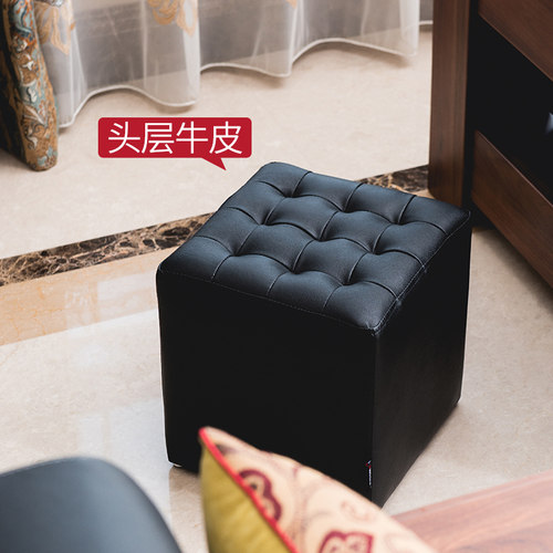 真皮沙发凳门口方凳家用换鞋凳小圆皮墩子客厅圆凳脚凳穿鞋凳凳子 - 图3