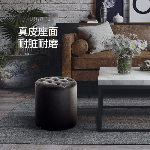 真皮沙发凳门口方凳家用换鞋凳小圆皮墩子客厅圆凳脚凳穿鞋凳凳子 - 图0