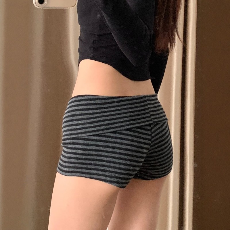 美式包臀条纹低腰短裤女春夏新款高弹百搭外穿翻腰休闲迷你热裤子,淘宝优惠券,粉丝福利购,淘宝优惠卷