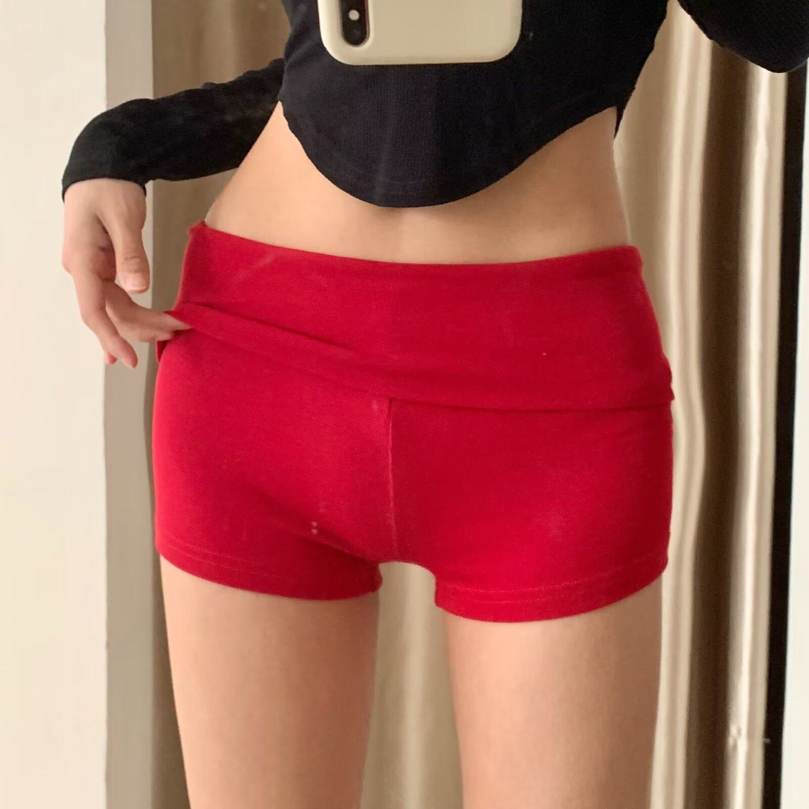 设计感舒适低腰翻边紧身短裤女夏外穿显瘦包臀健身迷你热裤休闲裤,淘宝优惠券,粉丝福利购,淘宝优惠卷