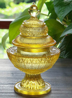 古法手工琉璃米盒供品法器米壶