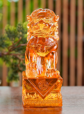 古法琉璃大雄狮子家用桌面摆件
