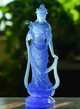 古法琉璃日光月光菩萨药师佛摆件