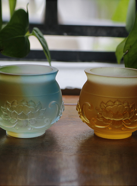 禅悦佛艺琉璃莲花净水杯家用摆件