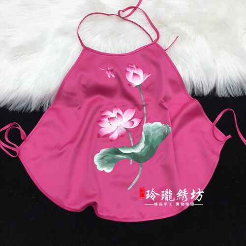 苏州肚兜荷花刺绣真丝桑蚕丝手工绣花肚兜女士贴身内衣特色礼品 - 图0