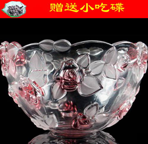 包邮水晶玻璃水果盘果斗创意现代客厅家用大号玫瑰花果盘水培花瓶 - 图2