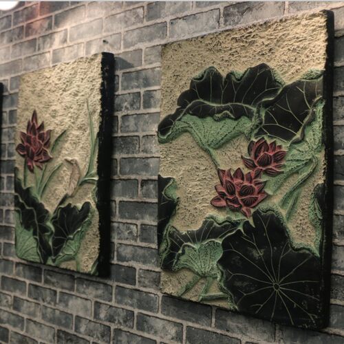 中国风荷花浮雕挂件墙饰玄关走廊壁饰背景墙饰装饰品 恋荷 - 图2