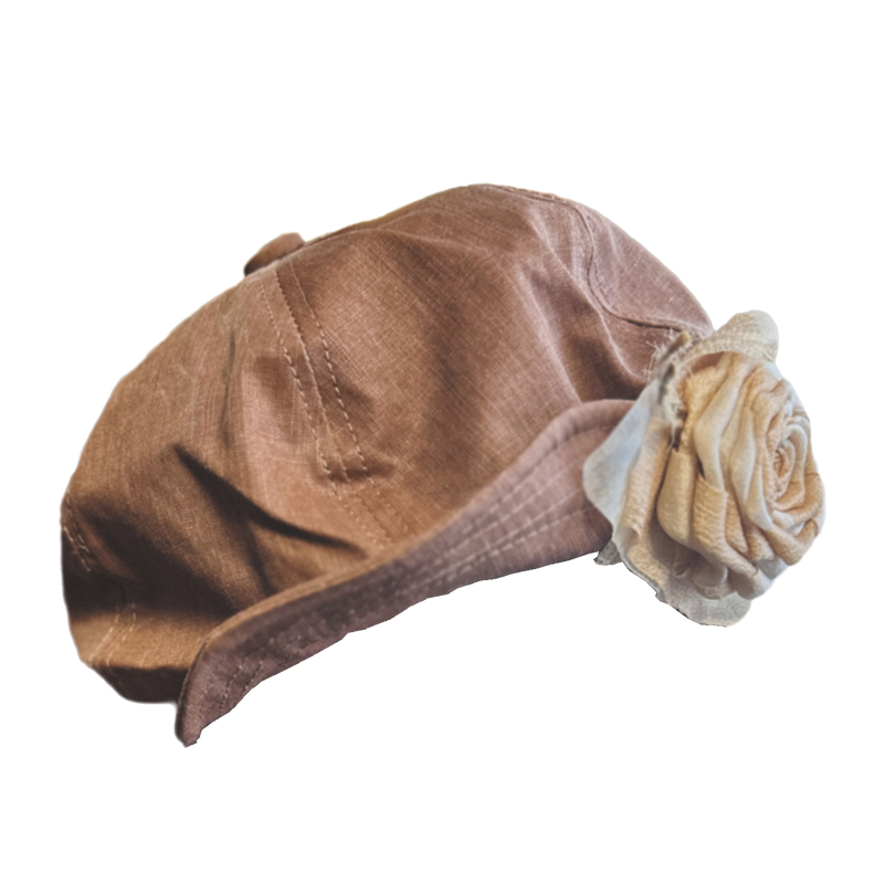 Suzzi24春夏原创设计棉麻花朵森系咖色美拉德卷边六角帽子