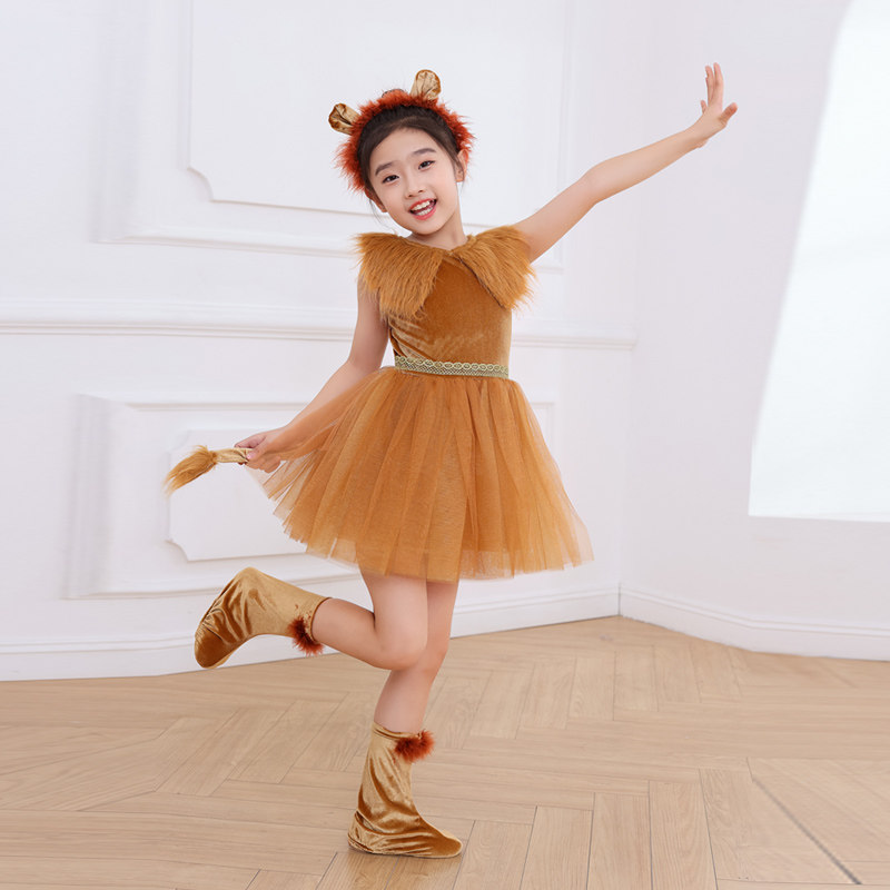 影楼拍照道具女童狮子表演礼服宝宝狮王儿童万圣节服装韩版长裙子,淘宝优惠券,粉丝福利购,淘宝优惠卷