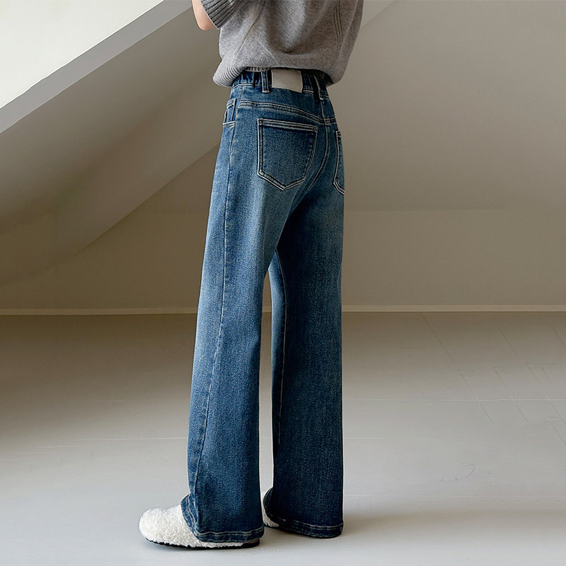 女童高腰磨毛牛仔裤25秋冬新款中大童显瘦紧身弹力微喇叭裤小个子,淘宝优惠券,粉丝福利购,淘宝优惠卷