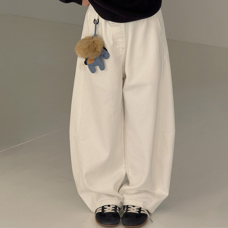 小个子冬季极简风廓形弯刀裤女大童白色休闲加绒阔腿裤儿童长裤子,淘宝优惠券,粉丝福利购,淘宝优惠卷