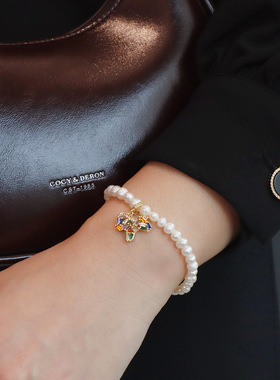 新款天然淡水珍珠项链轻奢重工超闪彩色水钻项链高级感气质锁骨链