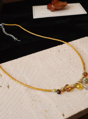 捷克珠项链串珠项链女高级感复古小众设计感秋冬叠戴配饰女毛衣链