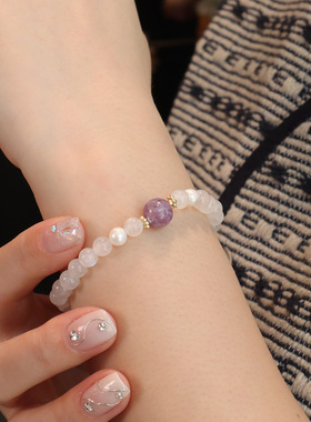 新中式天然水晶手链白月光石清新淡蓝女国潮清冷感百搭气质手串