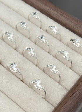 S925纯银马上有钱戒指女简约素银色本命年国风设计推拉指环戒子