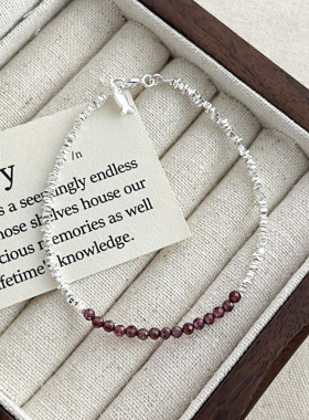 s925纯银石榴石小鱼碎银子手链女手工设计时尚轻奢小巧精致银手饰