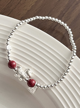 s925纯银招财纳福马上有钱串珠手链女简约新中式设计百搭手串手饰