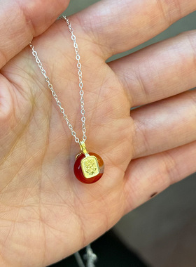 S925纯银札基拉姆红玛瑙项链女简约新中式设计百搭温柔秋冬锁骨链