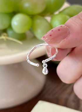 韩国s925纯银不规则小胖梨戒指女简约ins风气质小巧个性开口食戒